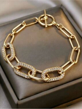 NWT Gold Crystal Pavé Link Bracelet - Women's Jewelry Stackable Resortwear